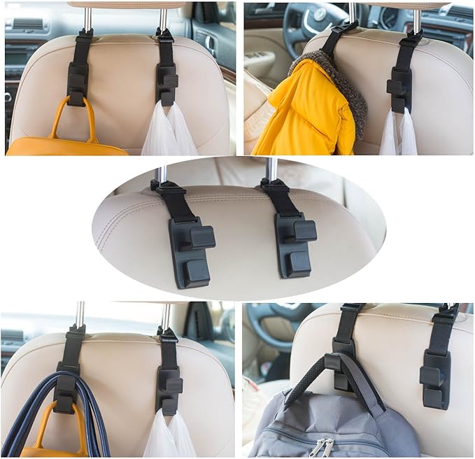 Headrest Hooks for Car, Car Headrest Hooks for Front Back Seat - Handy for Purse, Grocery Bags, Handbag and Backpack(Set of 4)