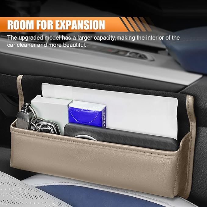Car Seat Gap Filler Organizer, Leather Waterproof Auto Front Seat Storage Box, Portable Car Seat Side Pocket Organizer, Vehicle Interior Storage Accessory for Phone Glasse Key Card (Grey)