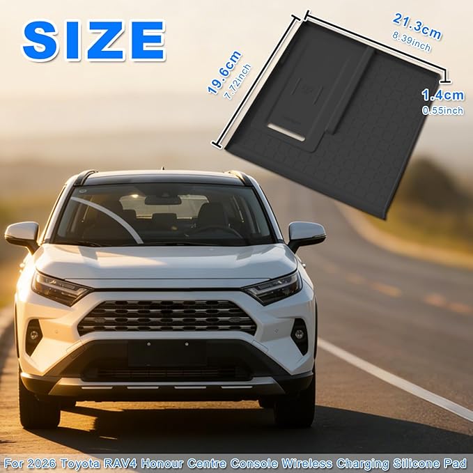 Car Center Console Wireless Charging Mat for Toyota RAV4 2026, Console Charger Silicone Protective Non-Slip Pad Anti-Dust Liner for Toyota RAV4 XSE GR Sport Hybrid Limited XLE Accessories(black)