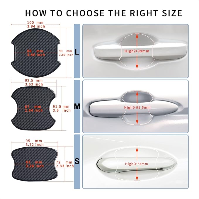 TANGSEN 4Pcs Universal 3D Carbon Fiber Texture Automotive Door Cup Handle Recess Paint Protector Cover Scratch Non-Marking TPU Personalize Pad Sticker (S)