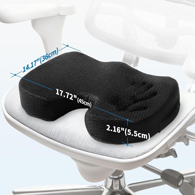 Mesh Car Seat Cushion, Memory Foam Cushion for Office Chairs, Cars, Desk, Gaming & Wheelchair, Ergonomic Cushions Pad for Tailbone Pain Relief Sciatica & Back Support,Non Slip, Black