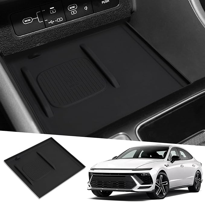 Center Console Wireless Charging Pad Fit for Hyundai Sonata 2024 2025 Silicone Non-Slip Wireless Charger Tray Protective Mat Interior Accessories