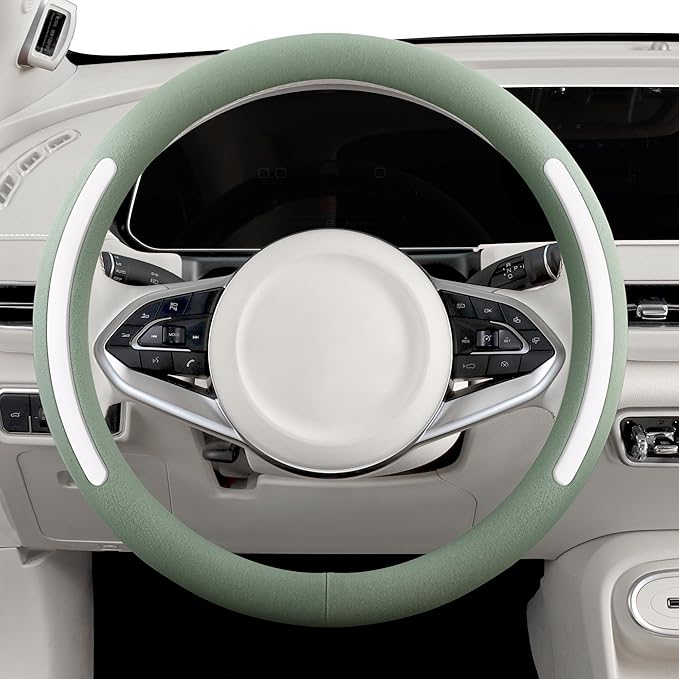 Steering Wheel Cover, Universal 15 inch, Faux Leather Steering Wheel Protector, Anti-Slip, Breathable & Heating-Compatible for Cars Trucks SUVs Vans