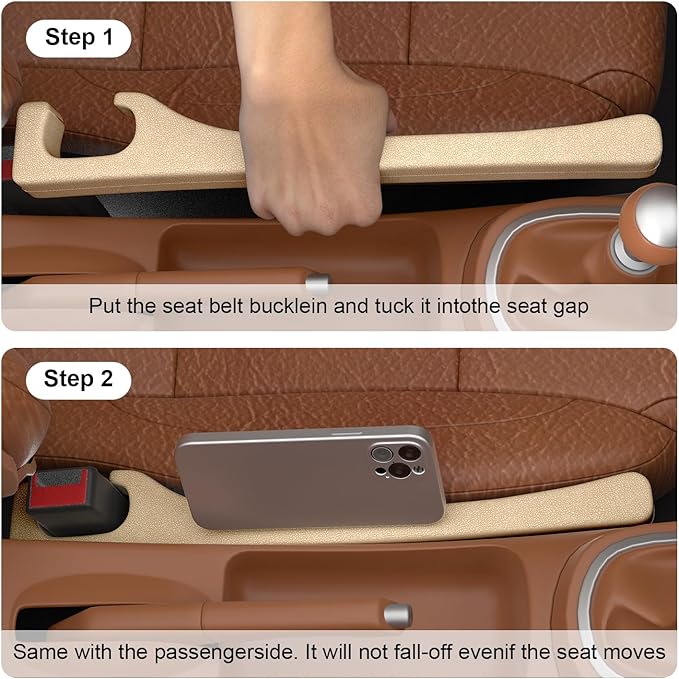 JAGAOSL Car Seat Gap Filler, Universal Fits Car SUV Truck PU Leather Crevice Blocker, Between Seat and Center Console, Stops Cellphone Wallet Keys Coins from Dropping, 2 Pack Beige