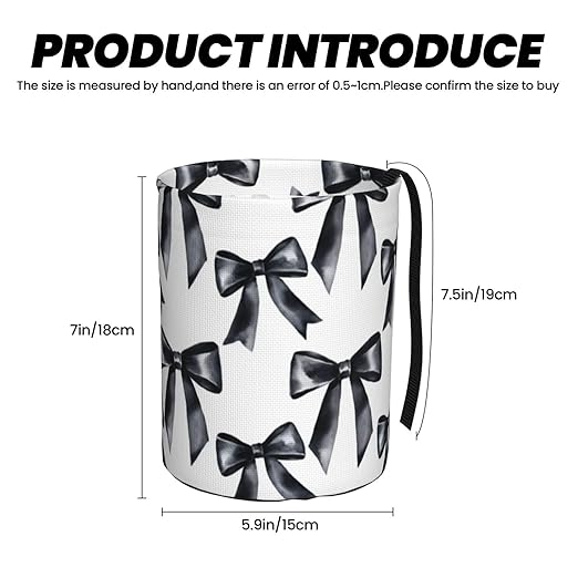 Black Satin Bow Car Trash Can Leak-Proof Waterproof Hanging Trash Bin Collapsible Garbage Can for Car Accessories Travelling Camping