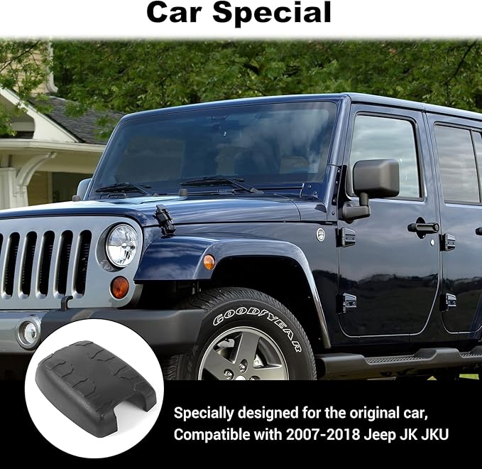 JWWY for Jeep JK Center Console Cover Pad, Armrest Cover Cushion, Neoprene Center Console Armrest Pad Cover for 2011-2017 Jeep Wrangler JK JKU Accessories, Black Rubber