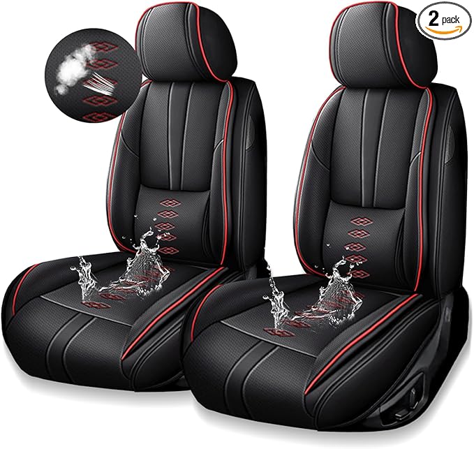 Premium Universal Car Seat Cover, Comfortable Leather Seat Cover for 96% of Models, Waterproof Car Seats Protectors Cushions for 2 Seats(Black+Red)