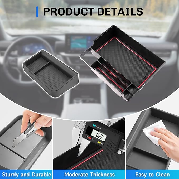 SXCY 2PCS for 2025 2026 Ford Explorer Screen Back Tray + Center Console Organizer (Red Mat) for Ford Explorer 2025 2026 Accessories for 2025 2026 Ford Explorer Dashboard Organizer
