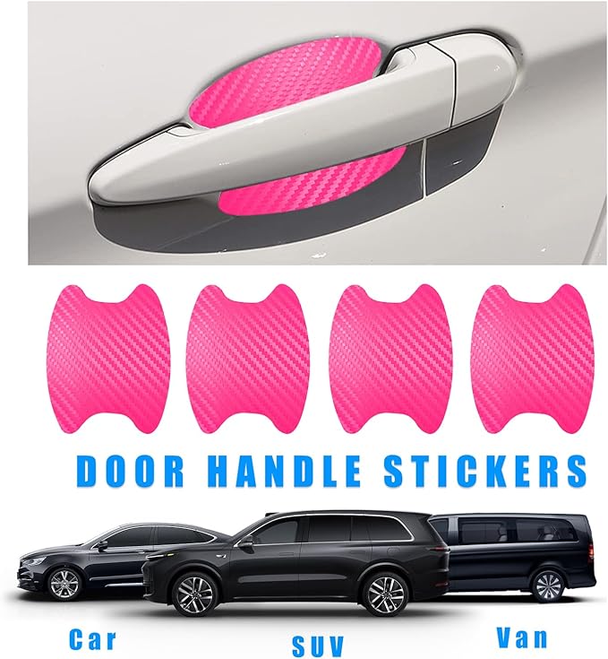 Ziciner 8 PCS Car Door Handle Sticker, Carbon Fiber Texture Auto Door Handle Protective Films, Anti-Scratches Door Side Handle Paint Guard, Universal Vehicle Accessories for Most Cars (Pink)