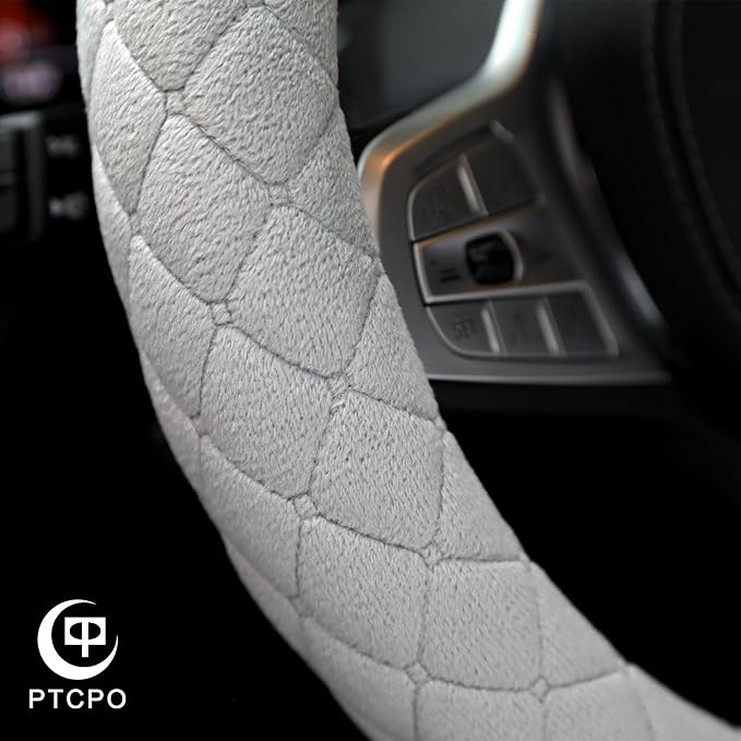 Soft Car Steering Wheel Cover for Sedan, SUV, Warm Luxury Velvet, Odorless, Universal, Anti Slip, Summer Winter, Gray, Large Size[15" 1/2-16"](39-41cm)