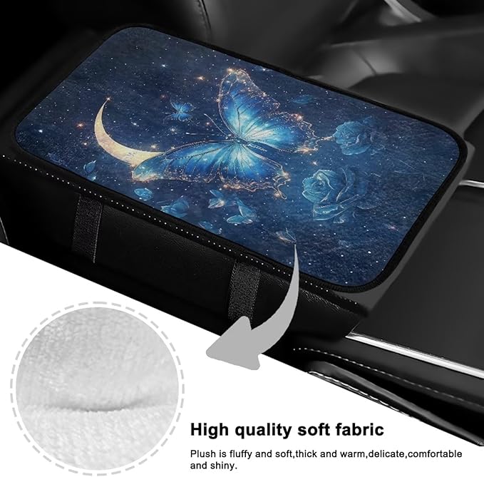Bulopur Butterfly Rose Auto Console Armrest Cover Flannel Arm Rest Car Comfortable Armrest Console Cover Easy to Install Fashion Auto Interior Universal Fit Most Cars Women Men
