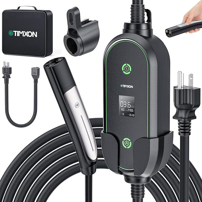 Level 2 & Level 1 EV Charger for Tesla Mobile Charging, 16A ETL Certified 110/240V EV Car Charger with 25ft Extension Cords, NACS Connector, NEMA 6-20 Plug to NEMA 5-15 Adapter for Tesla Model Y/3/S/X
