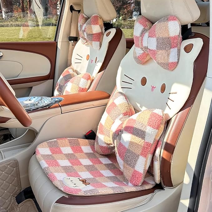 Cute Cartoon Car Seat Cushion with Back Car Neck Pillow and Lumbar Support Pillow Cute Car Seat Pillow Lumbar Pillow for Driving Fatigue Relief