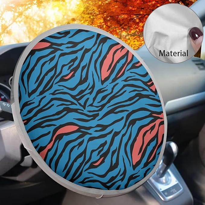 Zebra-Stripe Blue Red Pattern Steering Wheel Sun Shade Cover for Truck Car SUV Van Anti-Heat Car Steering Wheel Cover Steering Wheel Cover for Sun Protection Decorative Accessories
