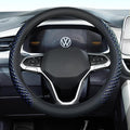 Coverado Car Steering Wheel Cover, Nappa Leather Black & Blueline Steering Wheel Covers, Universal 14-15 inch, Anti-Slip, Breathable Steering Wheel Protector for Women Men