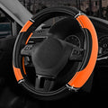 Road Comforts Leather Steering Wheel Cover - Made with PVC Leather - Anti-Slip, Universal Fit 14 1/2 inches to 15 inches - Orange