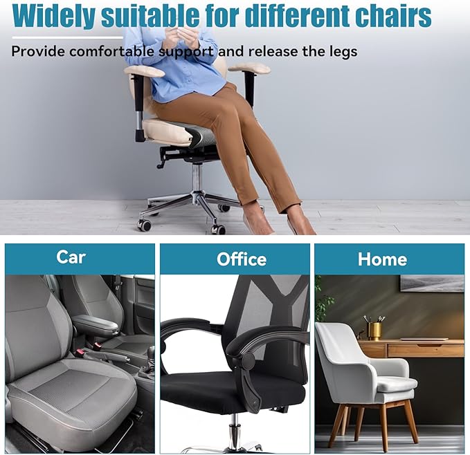 JOJOCY Car Seat Leg Extender Support Cushion, Upgraded Leather & Memory Foam Leg Rest Pad for Drivers, Office Chairs, Buses, Trains, Universal Fit, Breathable, Anti-Slip
