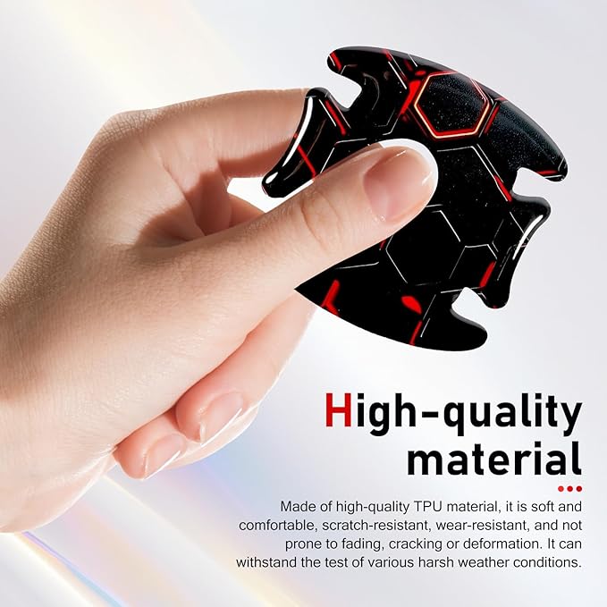 8PCS Car Door Handle Scratch Protectors, 3D Carbon Fiber Door Handle Bowl Sticker, Waterproof Scratch-resistant Self-adhesive Protective Film, Universal for Most Vehicles (Red)