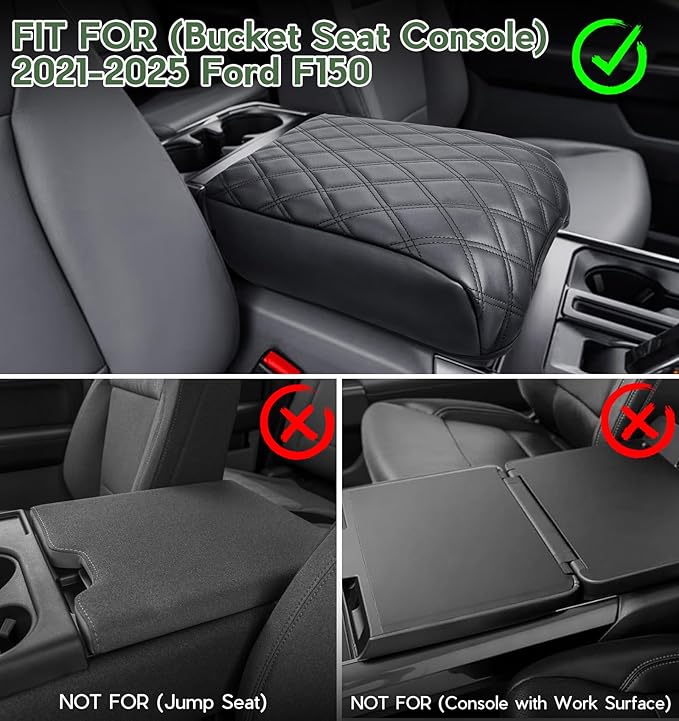 Center Console Cover for Ford F150 2021 2022 2023 2024 2025 Truck Interior Accessories, PU Leather Armrest Middle Console Cover Anti-Scratch Protector Cushion Pad (Bucket Seat Only)