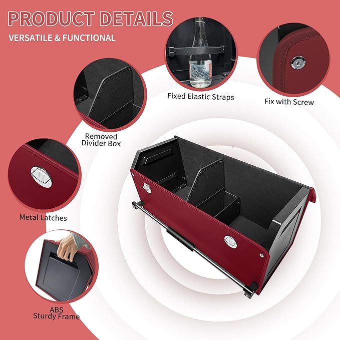XCF Car Trunk Organizer, Trunk Organizer for SUV with Push-pull Handle and Lid Car Leather Trunk Storage Box (Claret, 27.17 x 11.42 x 12.2in)