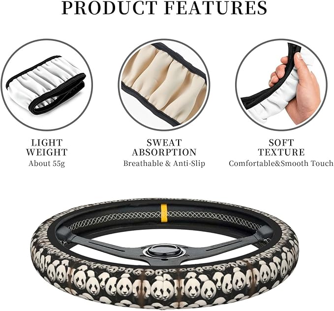 Neoprene Steering Wheel Cover Pan-Das-Pattern Car Steering Wheel Cover Universal Fit for Most Cars