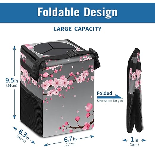 GVGHIDZ Car Trash Can – Multi-Purpose, Lightweight and Portable with Durable Water-Resistant Coating, No Installation Required, Practical and Ample Capacity, Variety of Colors.Cherry Blossom