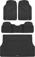 Motor Trend FlexTough Performance All Weather Rubber Car Floor Mats with Cargo Liner – Full Set Front & Rear Floor Mats for Cars Truck SUV, Automotive Floor Mats (Black)