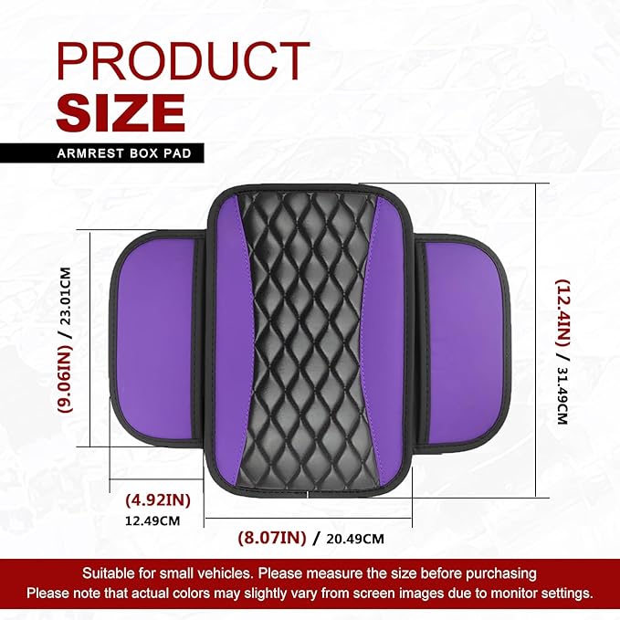 Leather Car Center Console Cover with Side Storage Pockets, Universal Leather Waterproof Armrest Pad Protector & Organizer for Cars, Vehicles, SUVs Interior Decor Stylish Car Decoration (Purple)