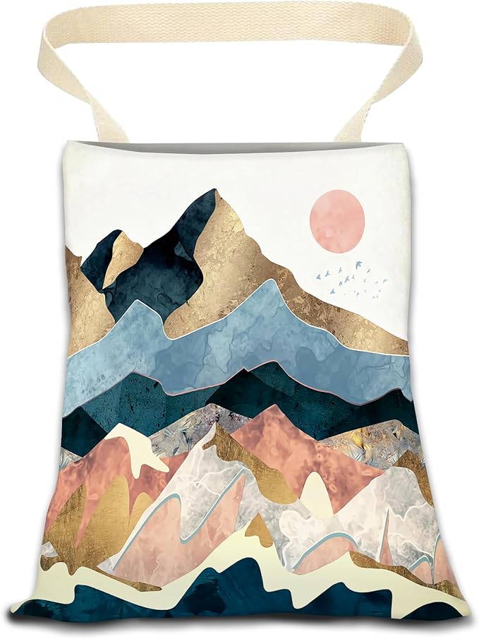 ANKVRP Hanging Car Trash Can Bag - Organizer for Back Seat, Boho Mountain Style, Ideal for Traveling, Camping & Vehicle Accessories