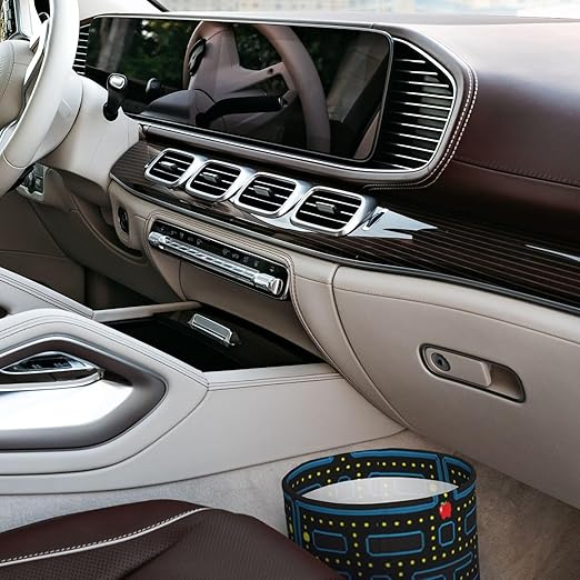 Retro Video Game Pattern Car Trash Can Leak Proof Hanging Waterproof Garbage Can Multipurpose Trash Bin for Car SUV Front Seat Headrest Collapsible and Portable Storage Pocket