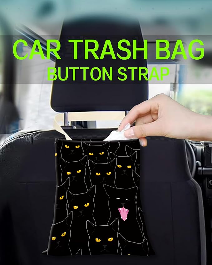Car Garbage Can, Hanging Car Trash Can Bag for Cute Car Back Seat Organizer, Cute Black Cats