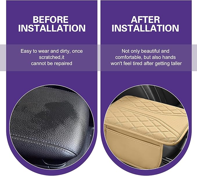Cuymoap Car Armrest Cushion, Breathable Support Cover for Enhanced Elbow Comfort, Waterproof Anti-scratch Center Console Protector with Side Storage Pocket, Universal Slip-on Design for Car (Beige)