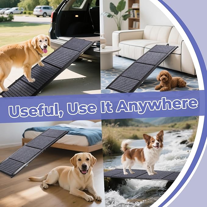 Rosvola Dog Car Ramp, Steps for Car, Portable Pet Stair Ramp with Non-Slip Surface for Car, SUV & Truck, Supports up to 150 Lbs, 600D Oxford Fabric
