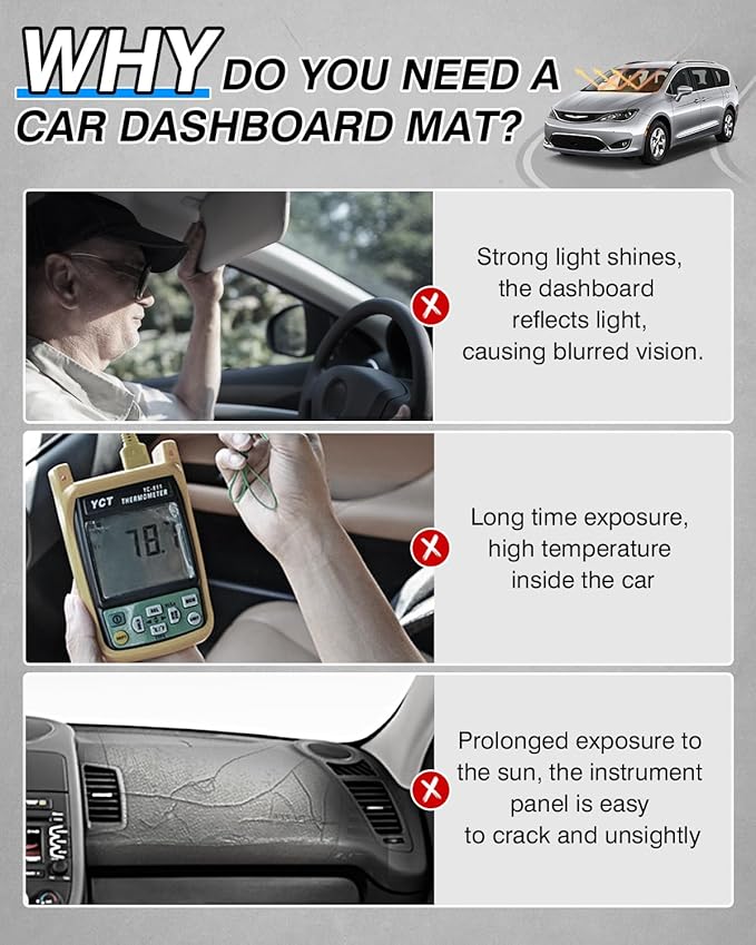 Cartist Dash Cover Compatible with Chrysler Pacifica Minivan 2017-2023 2024 2025 Dashboard Cover Mat Non-Slip Carpet Sunshield Glare UV Rays Protector