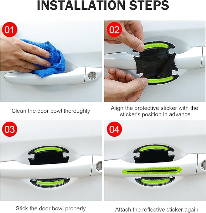 8PCS 3D Carbon Fiber Car Door Handle Protector Sticker, Universal Auto Door Handle Anti Scratch Cover Guard, Car Outdoor Safety Reflective Strips, Paint Guard Protective Films(Green)