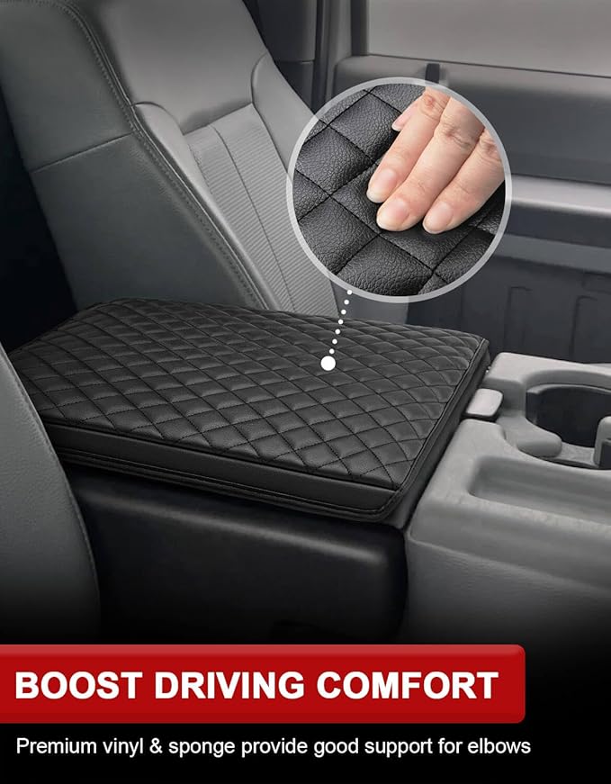 Center Console Armrest Cover for Ford F250 F350 2011 2012 2013 2014 2015 2016, Super Duty Accessories, Middle Console Protector, Arm Rest Box Pad, Vinyl Leather, Black (Fits Jump Seat Console Only)