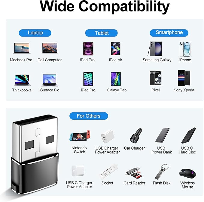 𝟒𝐏𝐚𝐜𝐤 𝐔𝐩𝐠𝐫𝐚𝐝𝐞𝐝 USB to USB C Adapter,Type-C Female to A Male Charger Converter for iPhone 17 Charger,iWatch Ultra SE 9 10,iPhone 17 Pro Max 16 15 14,Samsung S25,AirPods,iPad,Car,Xbox