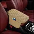 Car Center Console Cover, Leather Vehicle Armrest Cover Cushion with 2 Storage Bags, Automotive Interior Arm Rest Seat Box Pad Accessories, Universal for SUV Sedan Truck (Beige)