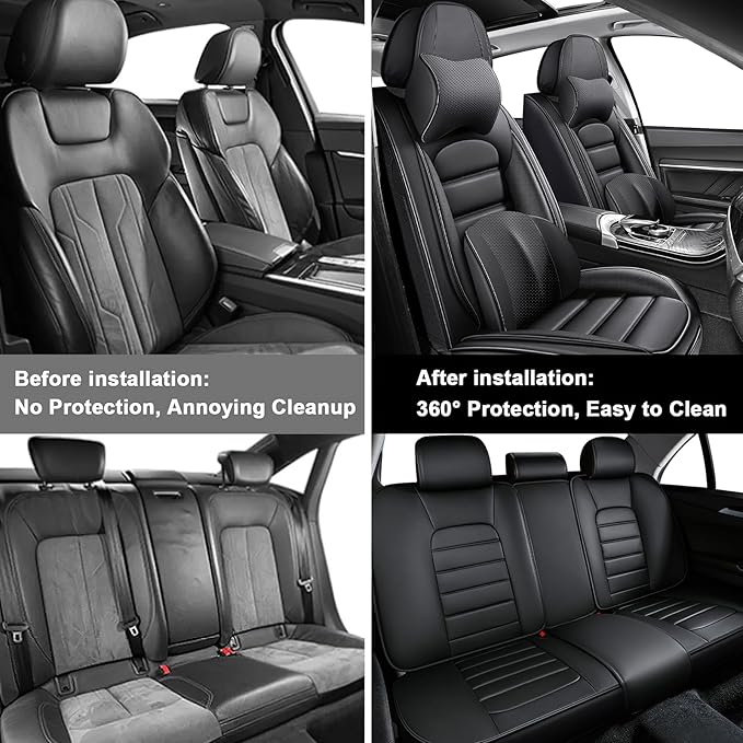 AREKA 5 Car Seat Covers for Subaru Crosstrek 2016-2026 Breathable Leather,Waterproof Car Seat Protectors with Comfort Headrest Pillows,Automotive Vehicle Cushion with Storage Pockets (Luxury,Black)