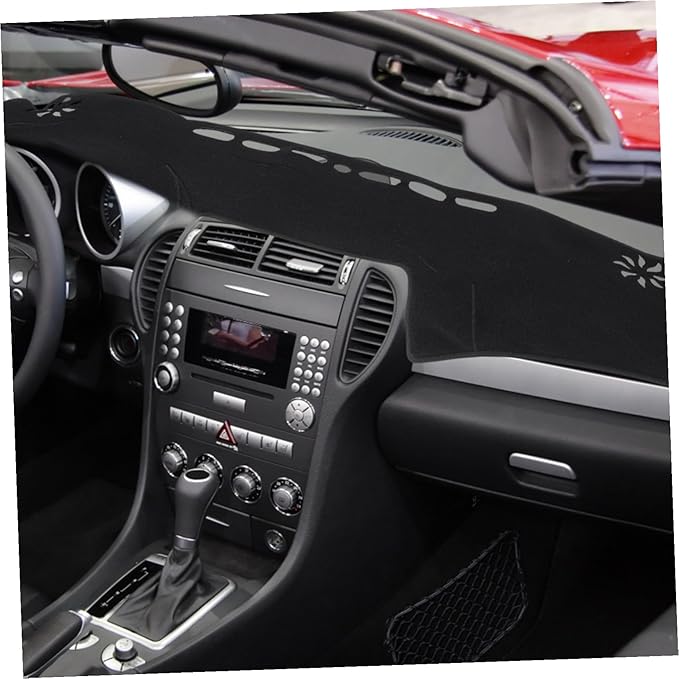Automotive Dashboard Cover Pad Polyester Anti-Slip Dash Mat Carpet for Left-Hand Drive Cars Non-Glare Sunshade Protector with Silicone Grip Black