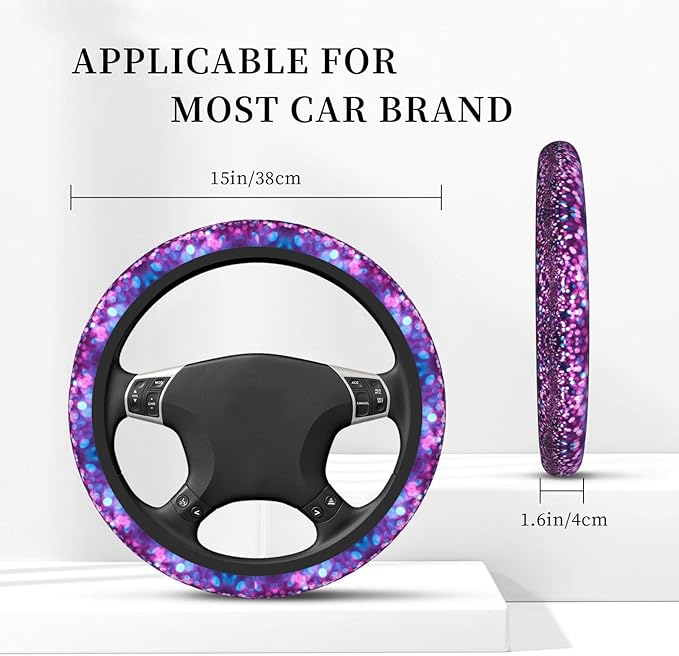 Glitter Pattern Universal Fit Steering Wheel Cover for Car, Truck, and SUV, Durable Steering Wheel Protection