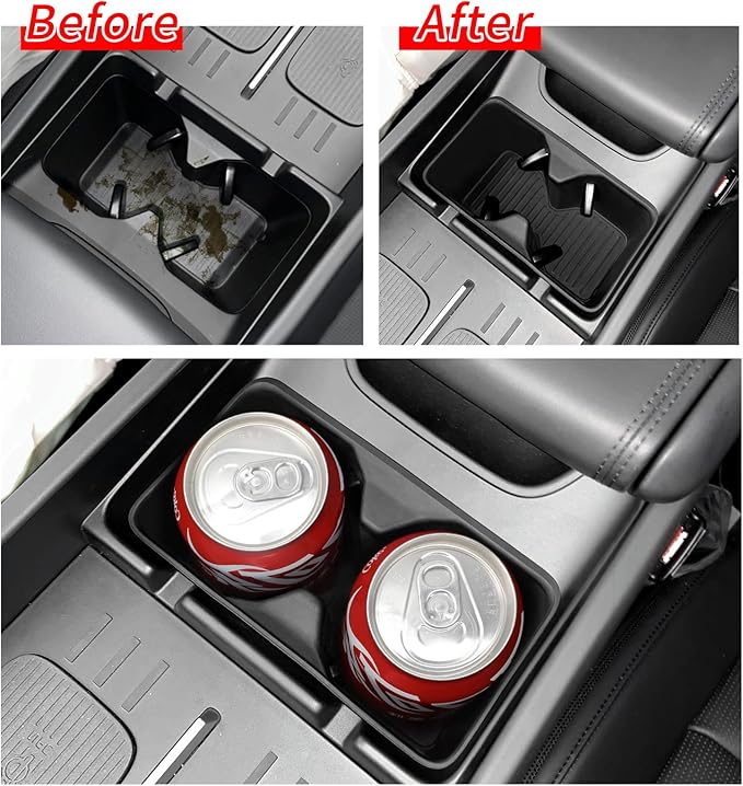 LUCKEASY for 2024 2025 2026 Hyundai Santa Fe Not for Hyundai Tucson Center Console Silicone Water Cup Holder Insert with Wireless Charging Pad Protector 2PCS Black for Santa Fe Accessories