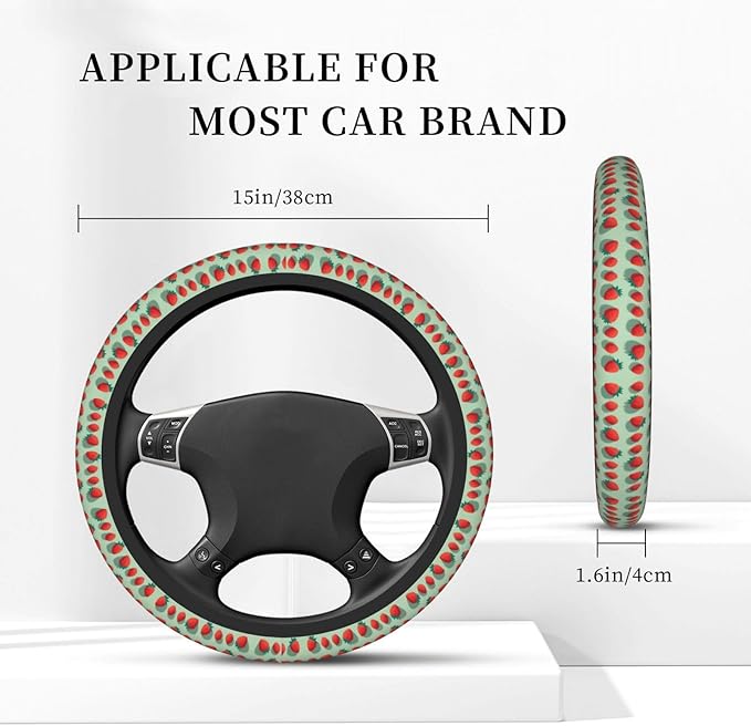 Strawberry Universal Fit Steering Wheel Cover for Car, Truck, and SUV, Durable Steering Wheel Protection