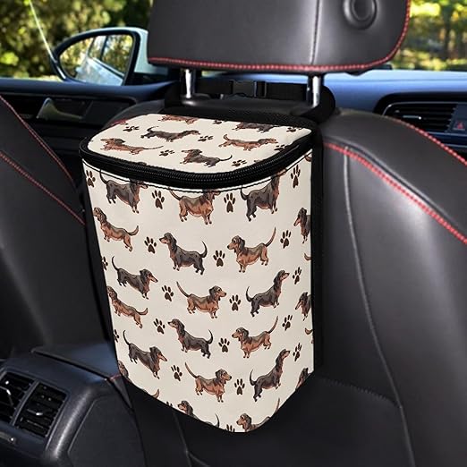 Dachshund Car Trash Can Leak Proof Hanging Garbage Bin for Back Seat Easy to Install Vehicle Trash Can Hanging Fashion Auto Interior Universal Fit Truck Automotive Most Cars