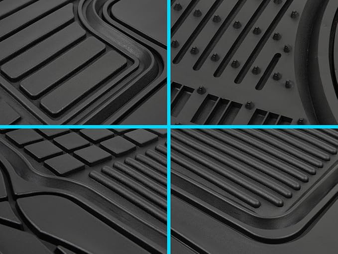 Motor Trend Premium All Weather Rubber Floor Mats for Cars SUV Trucks, Heavy Duty Universal Fit Trim to Fit Protection Floors Liners Full Set (2 Front Mats, 1 Rear Floor Mat, 1 Trunk Cargo Liner) s