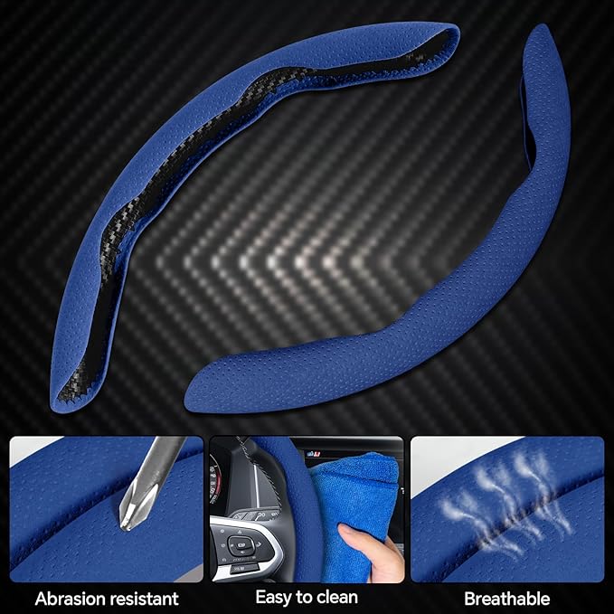 PAUUOOA 2 Piece Alcantara Steering Wheel Cover - Split Sport Design for D & O Shape Wheels, Soft Touch · Anti-Slip Grip · All Season Comfort · Durable Luxury Material for Performance Cars