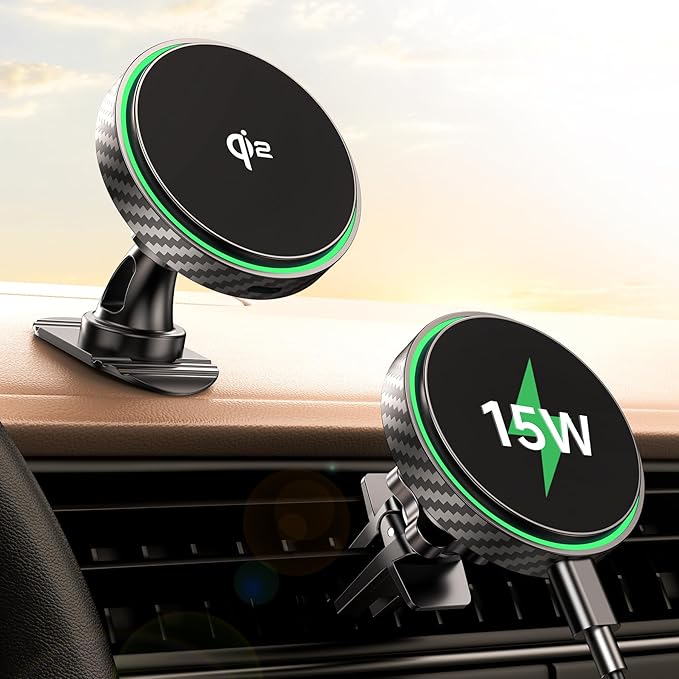 for Magsafe Car Mount Charger 2025 New [Qi2 Certified-15W], 360° Rotatation [Dash & Vent] Wireless Car Charger, for iPhone 17 16 15 14 13 12 Series, for Magnetic iPhone Car Accessories, Black