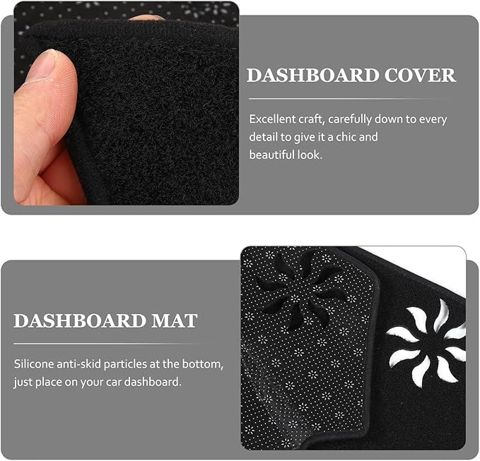 Polyester Dashboard Cover Non-Slip Car Dash Protector Mat with Pre-Cut Vent Custom Fit for Left-Hand Drive Vehicles Interior Sunshade Glare Pad