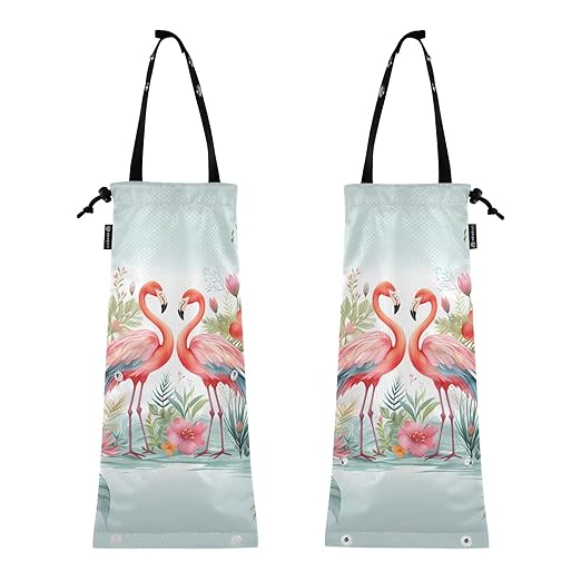 ALAZA Hanging Car Trash Bags Garbage Bag Trash Can for Back Seat Small Flamingo Floral Washable Storage Bag Retractable 2 Pack