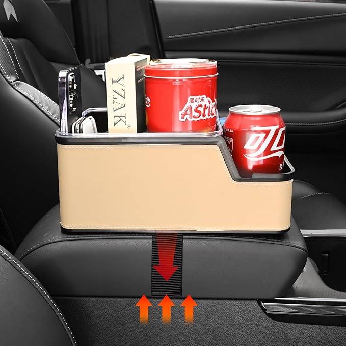 keketuohai Car Organizer Between Back Seat,Car Armrest Storage Box with 3 Compartment,Multifunctional Storage Box with Cup Holder Tray,Car Seat Organizer with Non-slip Mat(Beige)